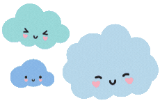 Three happy blue clouds move side to side.